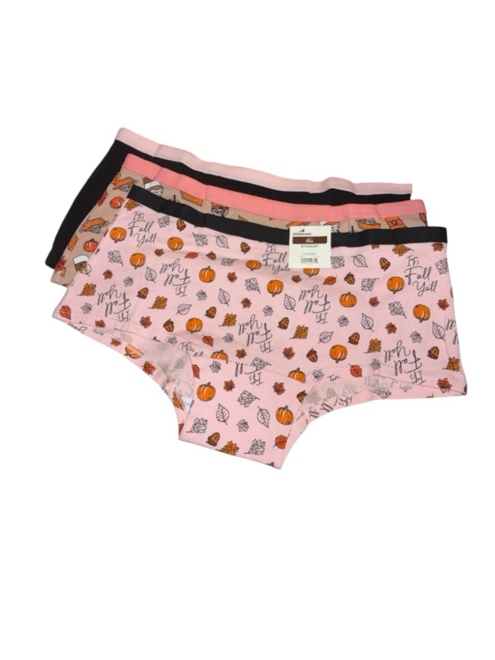 3-Pack Women's Fall Pumpkin Print Boyshorts - Pink/Black/Coral